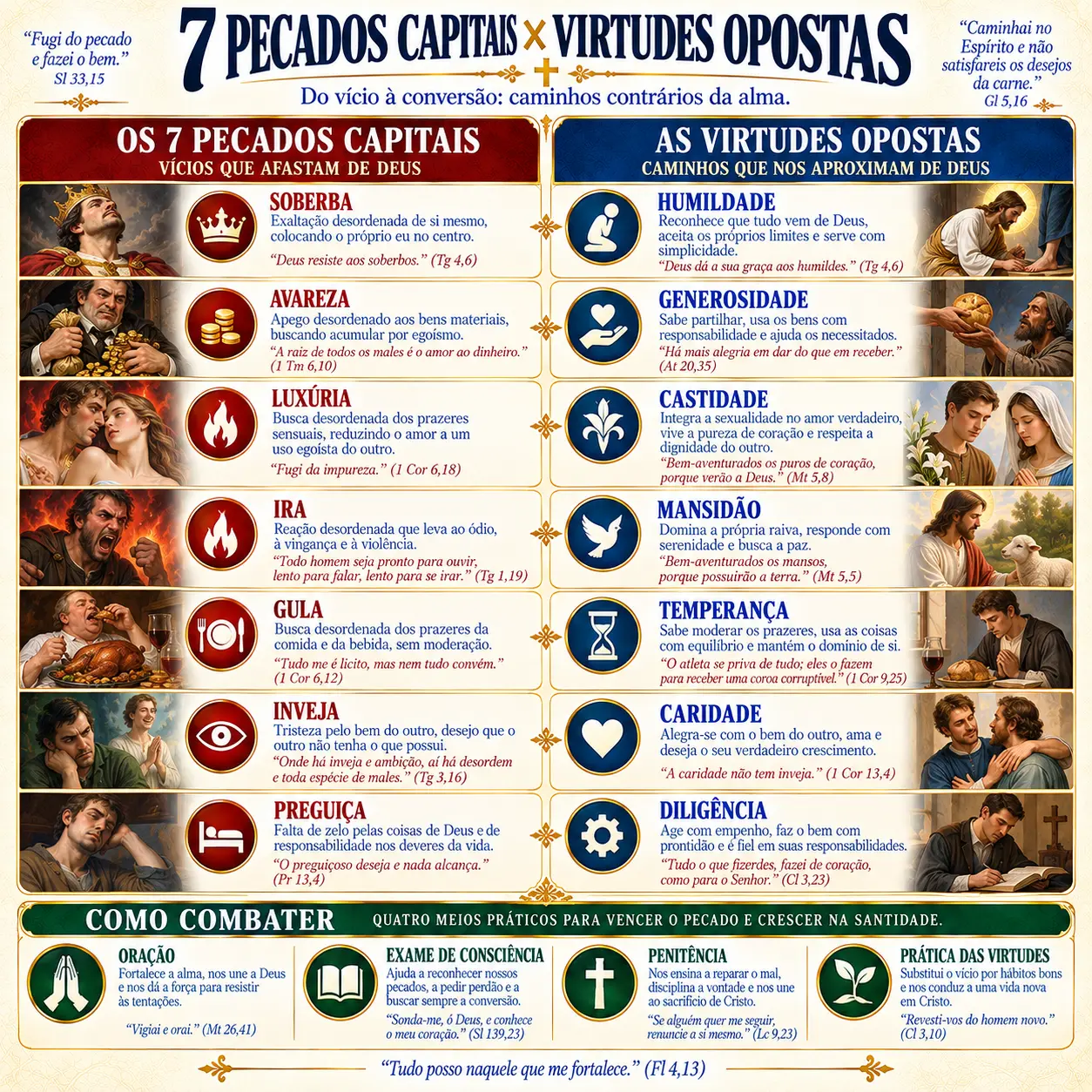 Pecados capitais × virtudes opostas